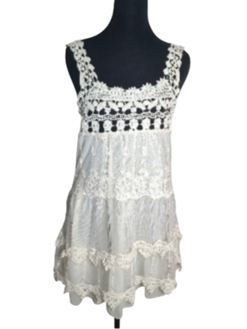 Blu Pepper Med White Crochet Lace  Sleeveless Tank Top  Fairycore Coquette Boho